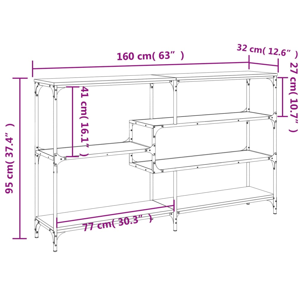 Smoked Oak Console Table - Engineered Wood, 160x32x95 cm