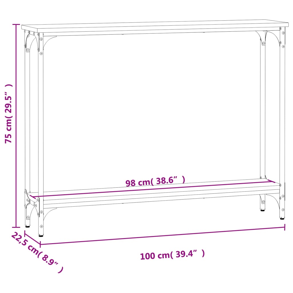 Grey Sonoma Engineered Wood Console Table - 100x22.5x75 cm