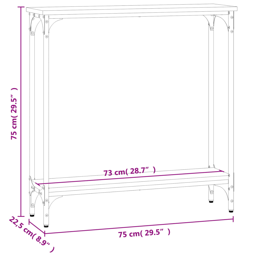 Sonoma Grey Console Table - Engineered Wood 75x22.5x75 cm