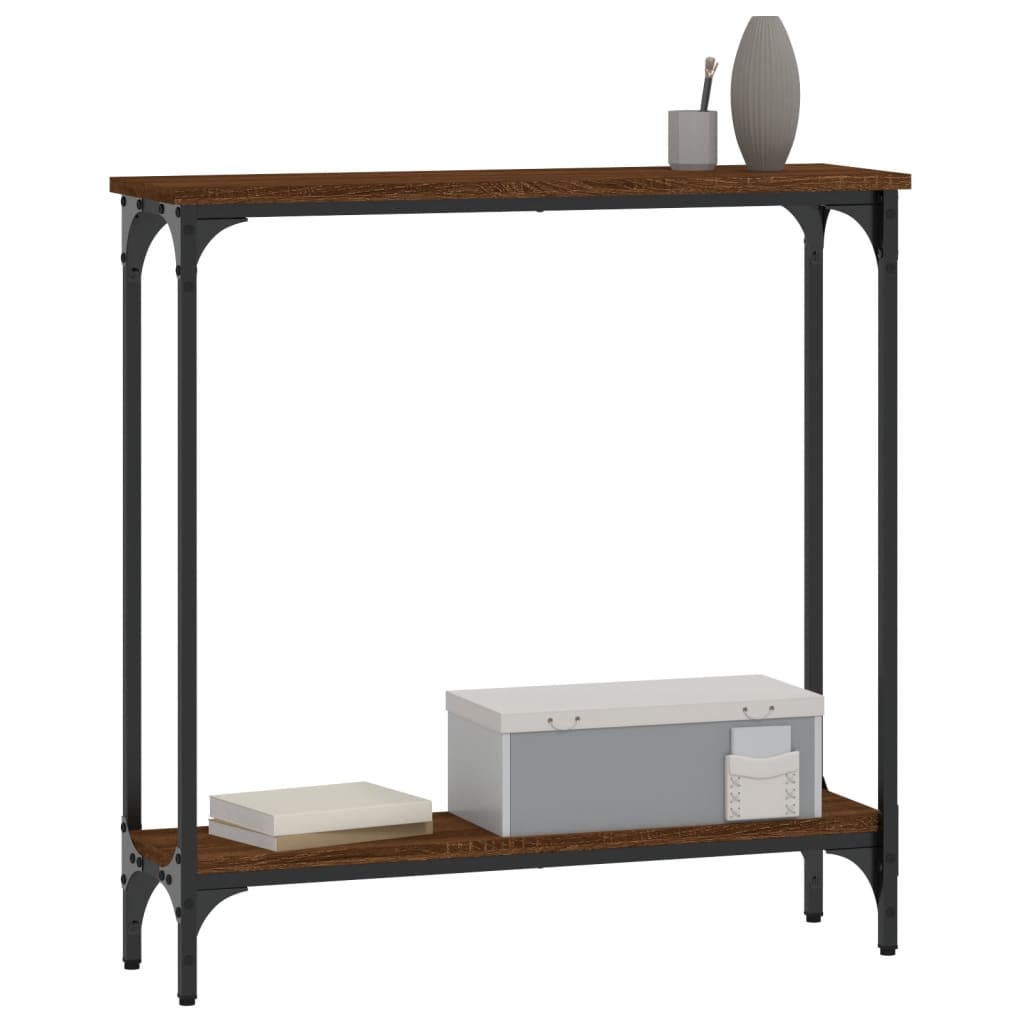 Brown Oak Engineered Wood Console Table - 75x22.5x75 cm