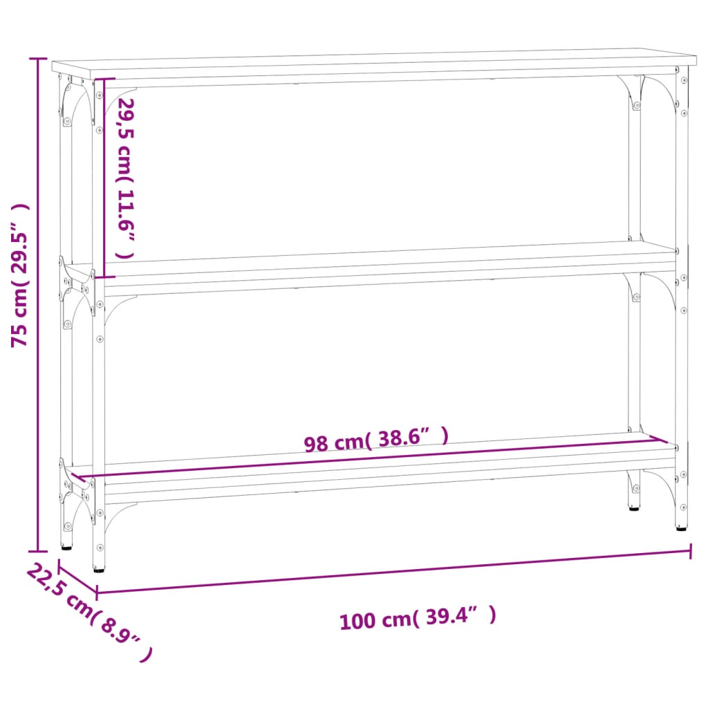 Smoked Oak Console Table - 100x22.5x75 cm, Engineered Wood