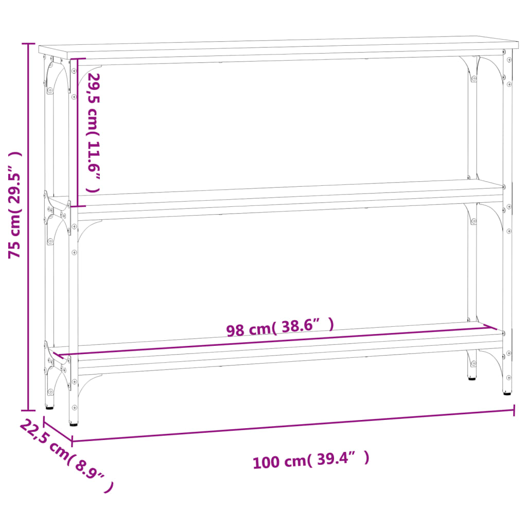 Sonoma Grey Console Table - Engineered Wood, 100x22.5x75cm