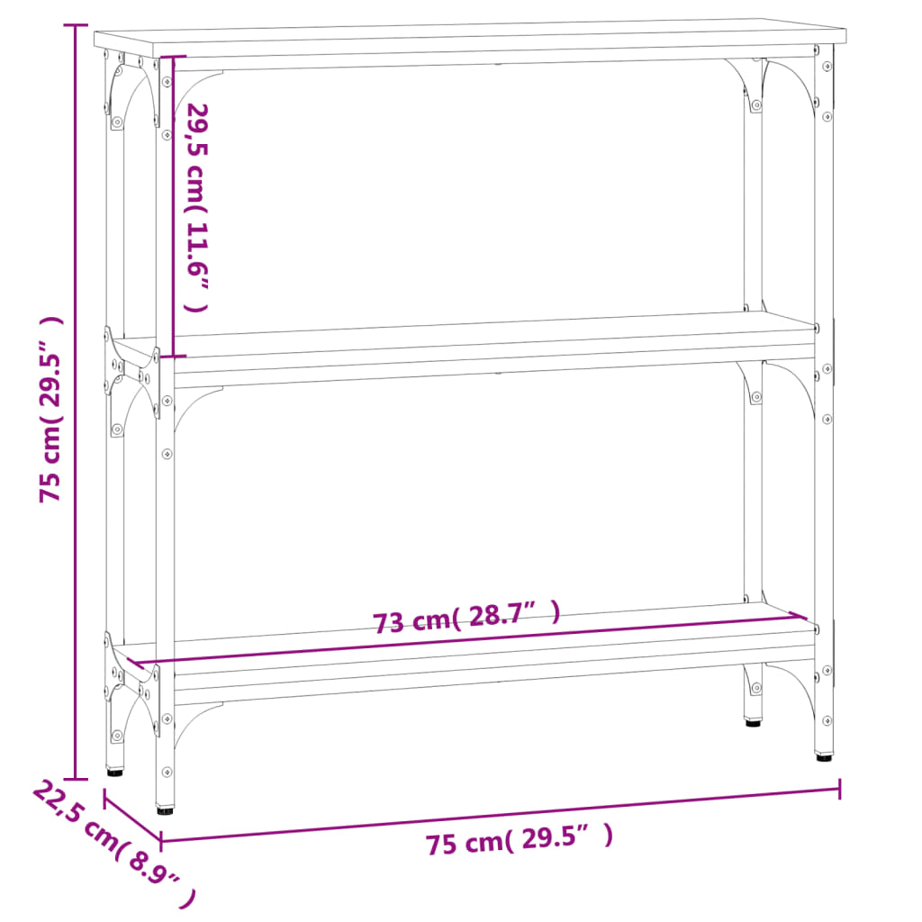 Black Engineered Wood Console Table - 75x22.5x75 cm