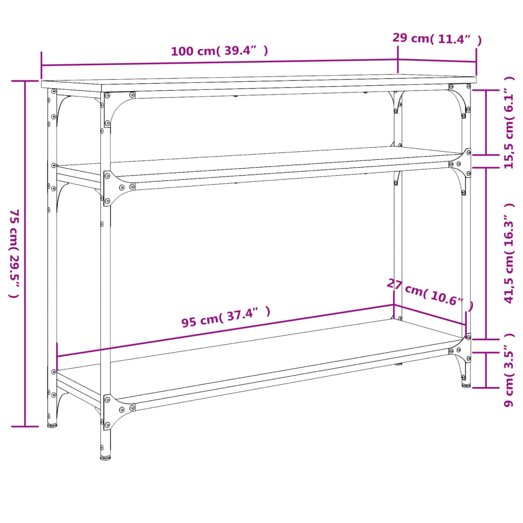 Modern Black Console Table - Engineered Wood, 100x29x75 cm