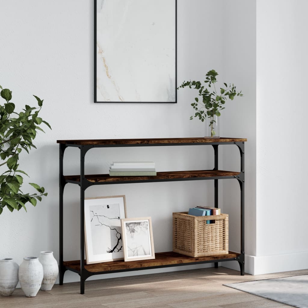 Smoked Oak Console Table - Engineered Wood, 100x29x75 cm