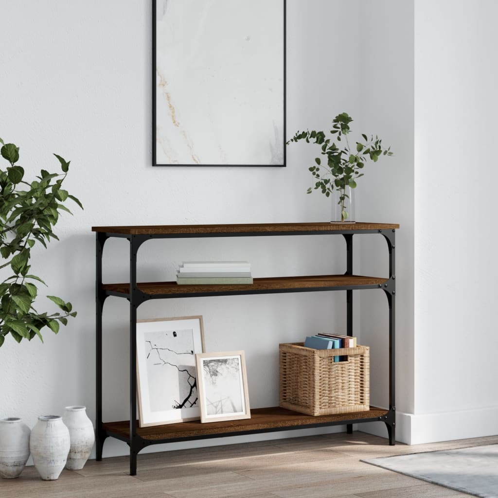 Brown Oak Console Table - Engineered Wood, 100x29x75 cm