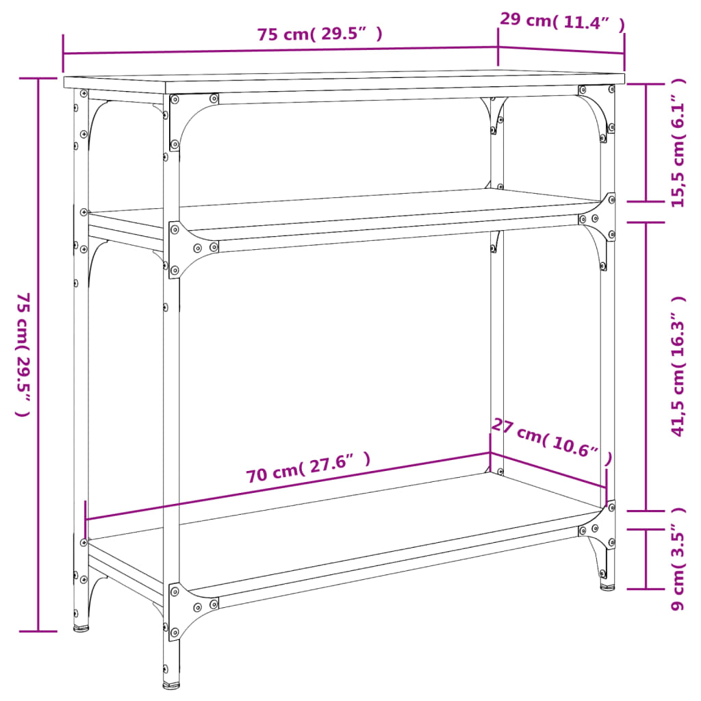 Black Engineered Wood Console Table - 75x29x75 cm