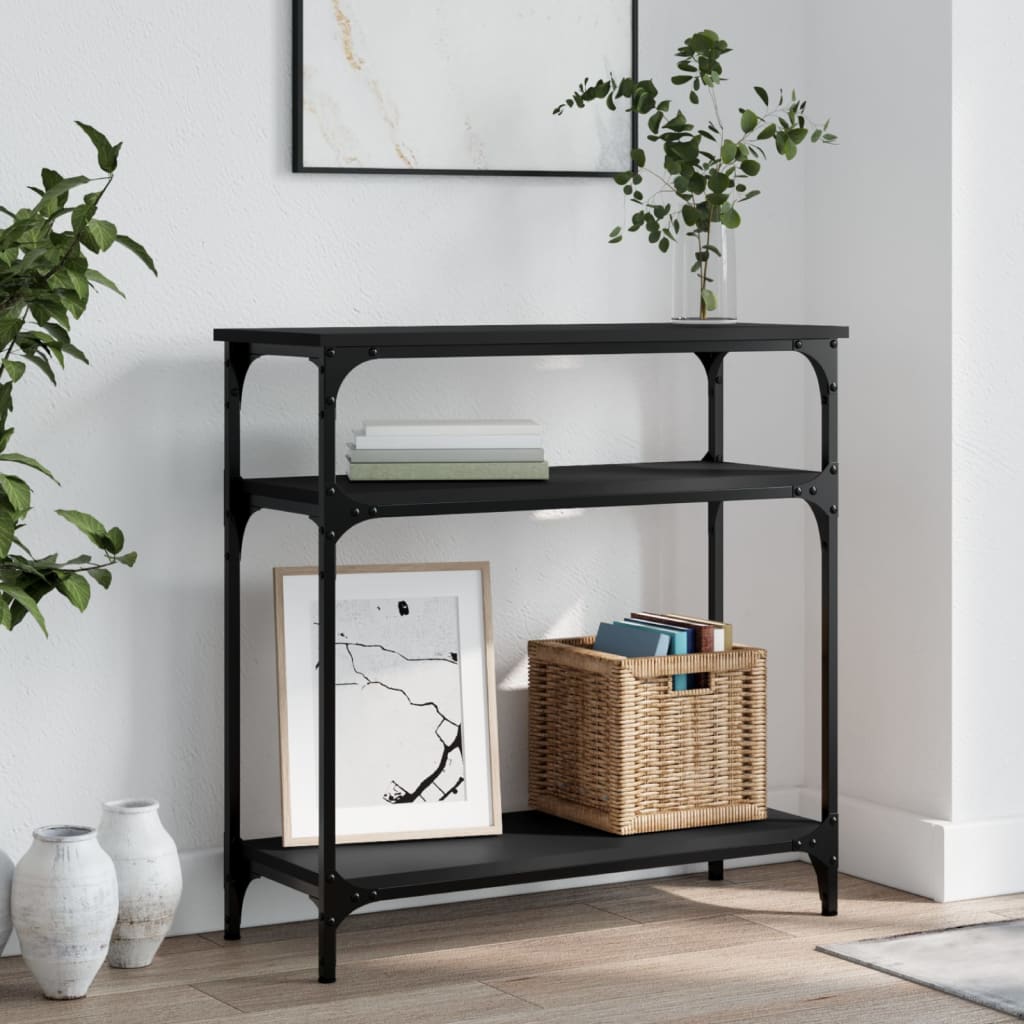 Black Engineered Wood Console Table - 75x29x75 cm