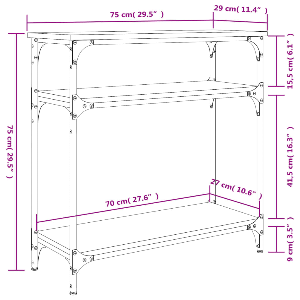 Sonoma Grey Console Table - 75x29x75 cm, Engineered Wood