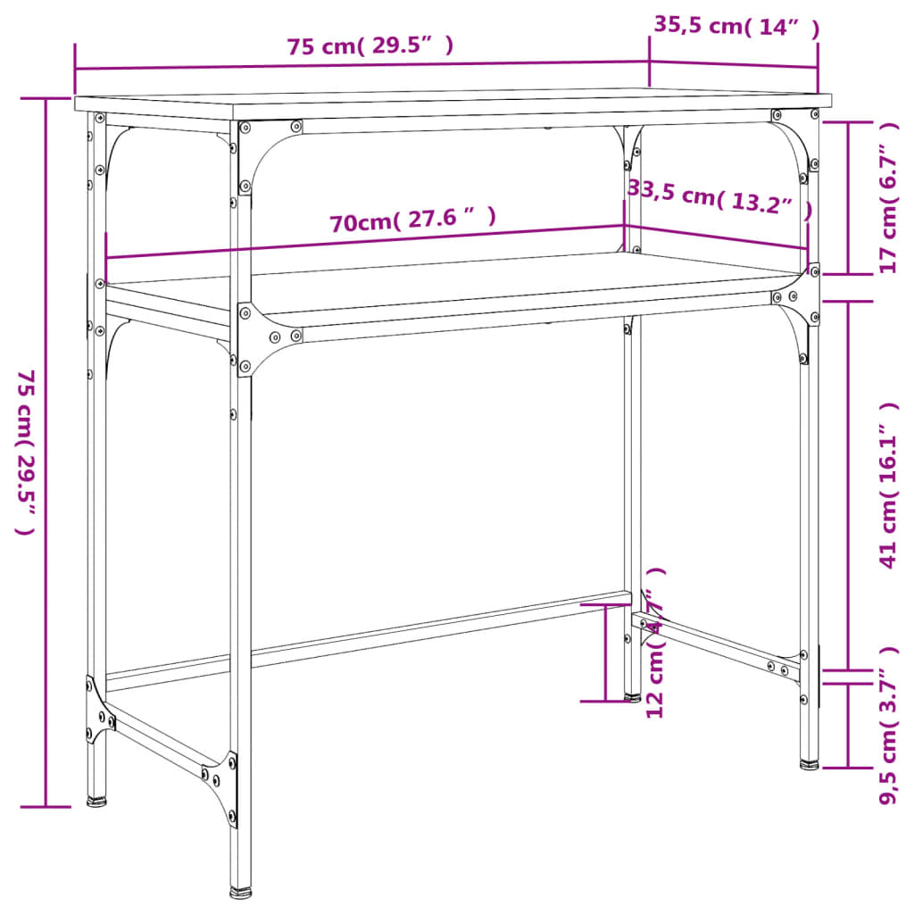 Smoked Oak Console Table 75x35.5x75cm - Engineered Wood