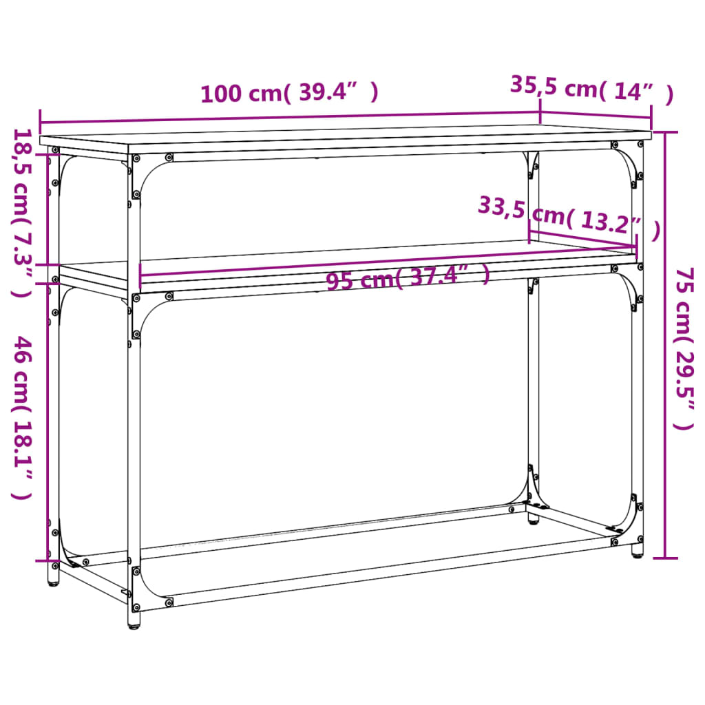 Black Console Table - Engineered Wood, 100x35.5x75 cm