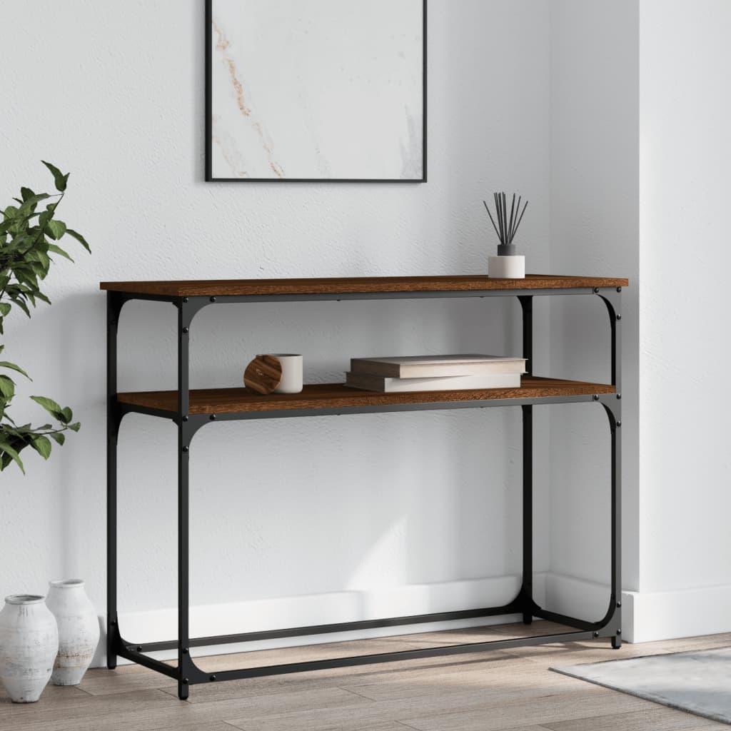 Brown Oak Console Table - Engineered Wood, 100x35.5x75 cm