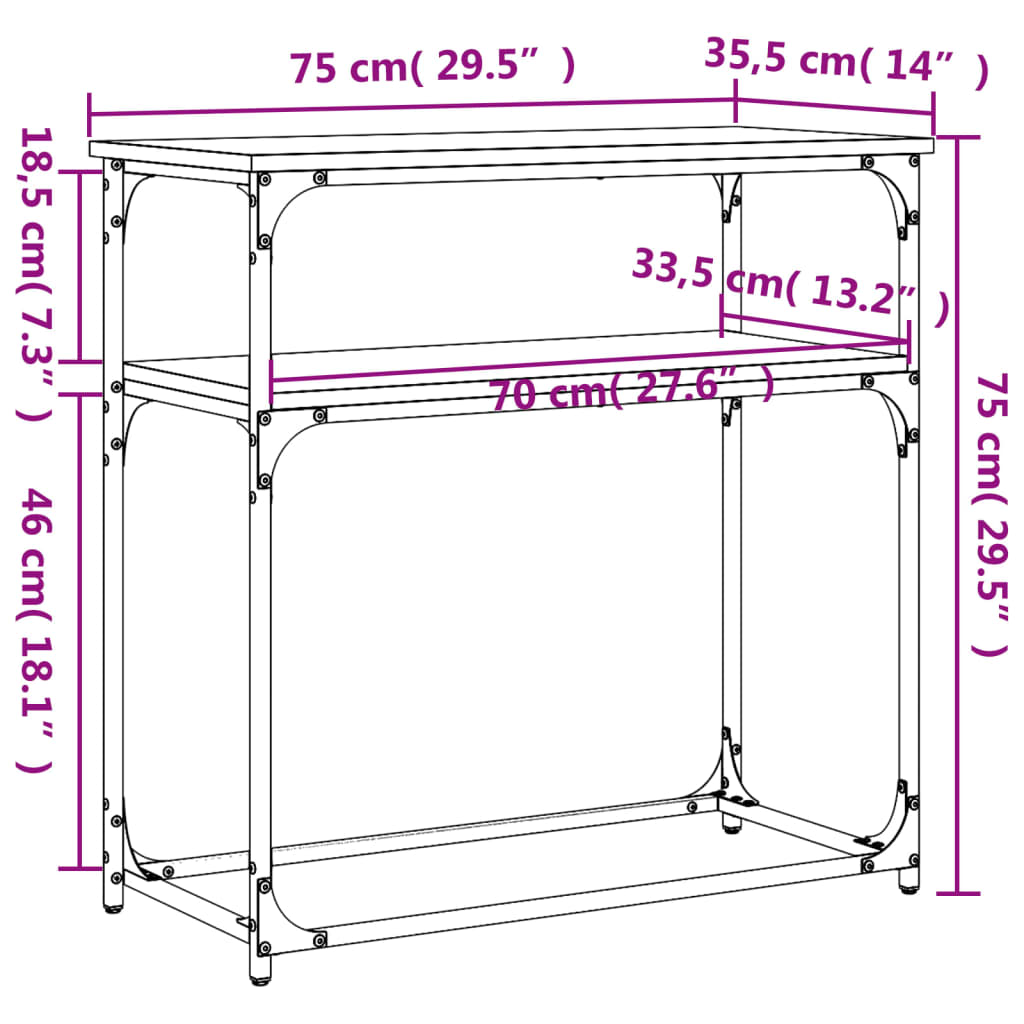 Black Engineered Wood Console Table - 75x35.5x75 cm