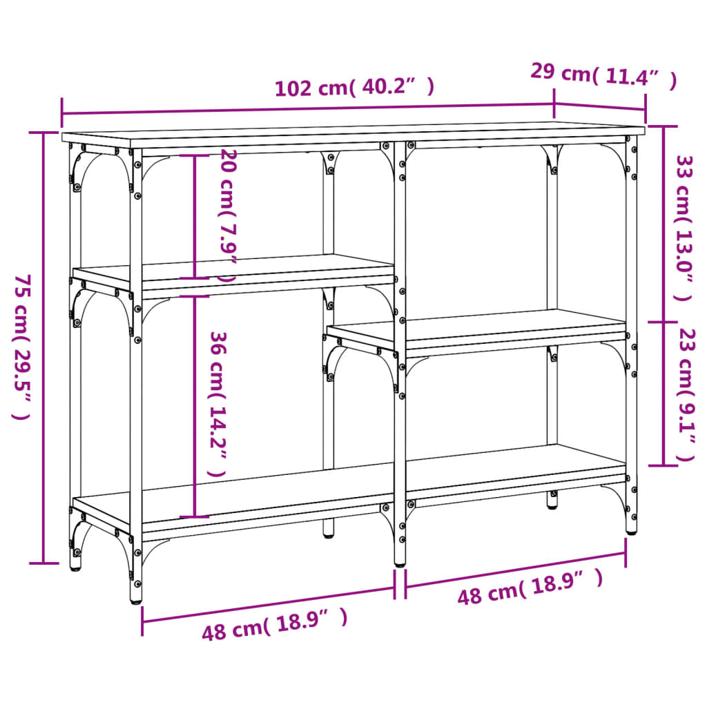 Brown Oak Console Table - Engineered Wood, 102x29x75 cm