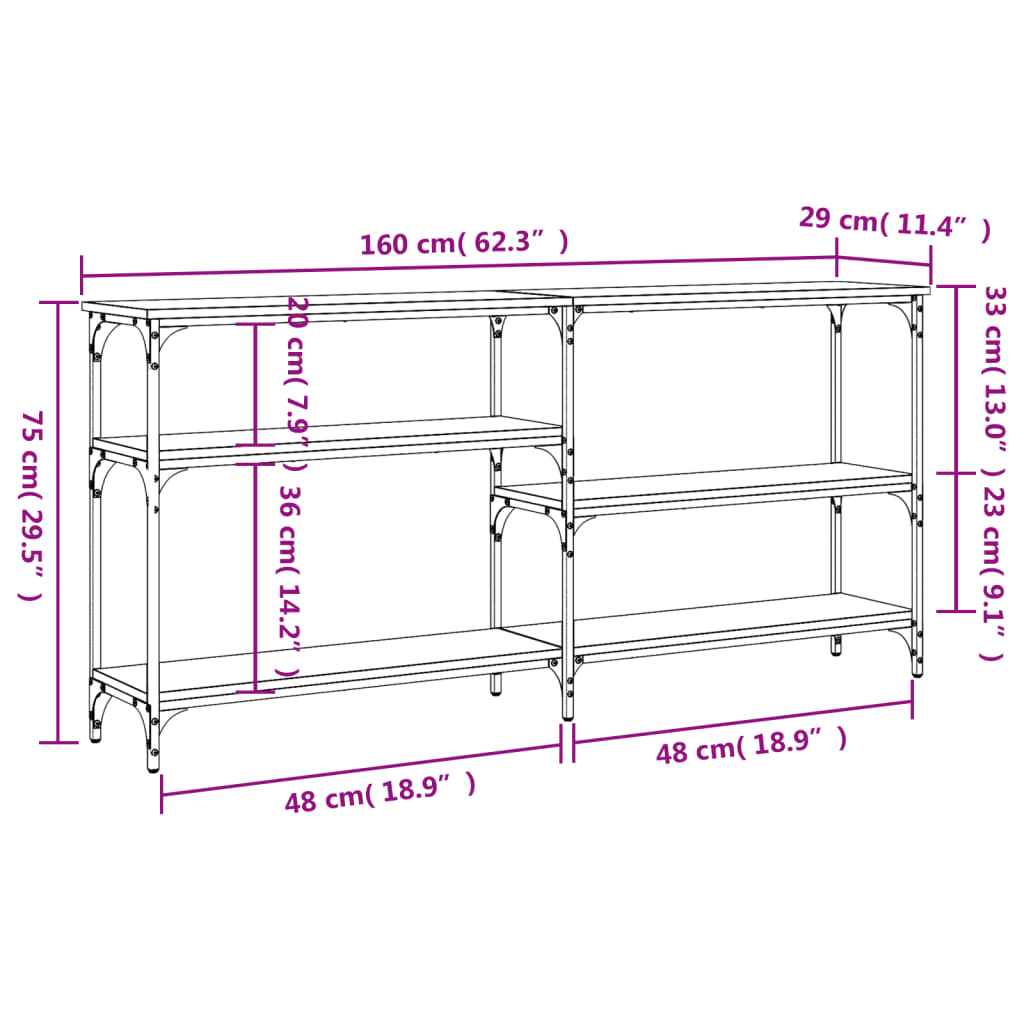 Smoked Oak Console Table - Engineered Wood, 160x29x75 cm