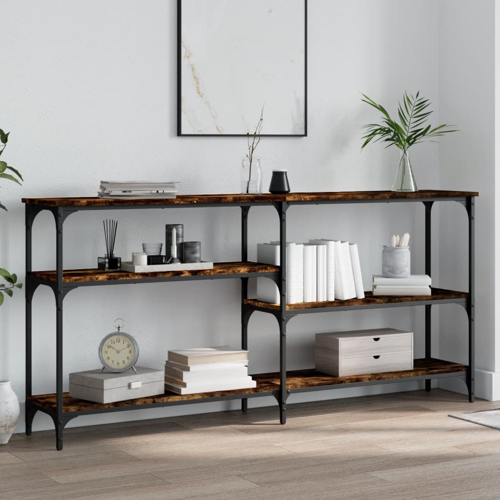 Smoked Oak Console Table - Engineered Wood, 160x29x75 cm