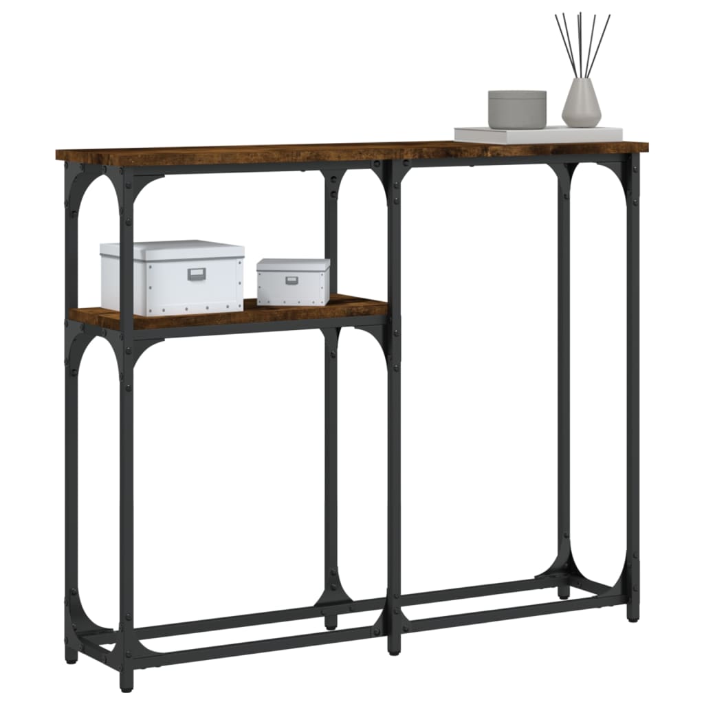 Smoked Oak Console Table - Engineered Wood, 90x22.5x75 cm