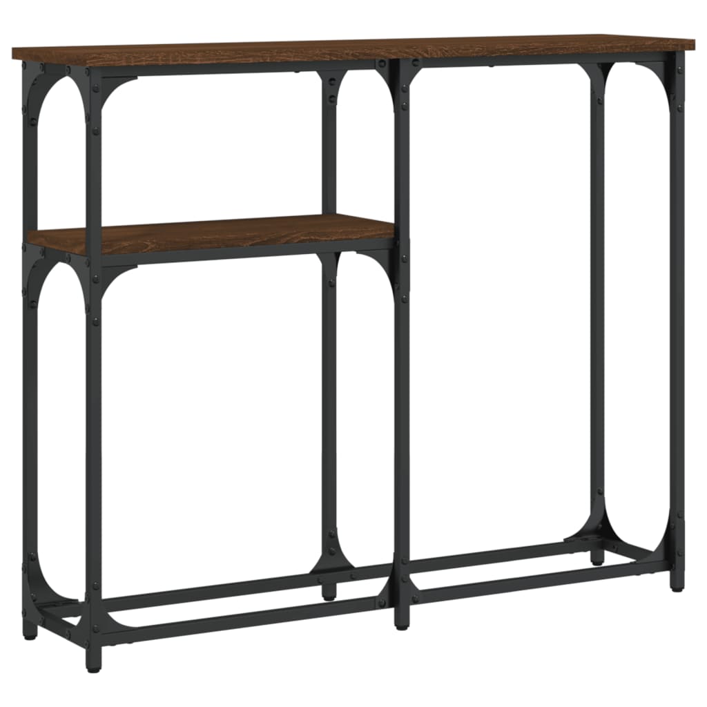 Brown Oak Engineered Wood Console Table - 90x22.5x75 cm