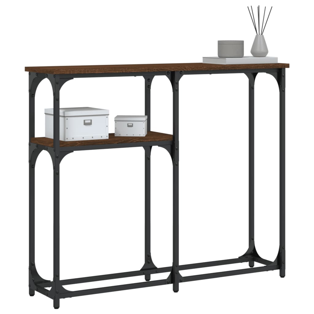 Brown Oak Engineered Wood Console Table - 90x22.5x75 cm