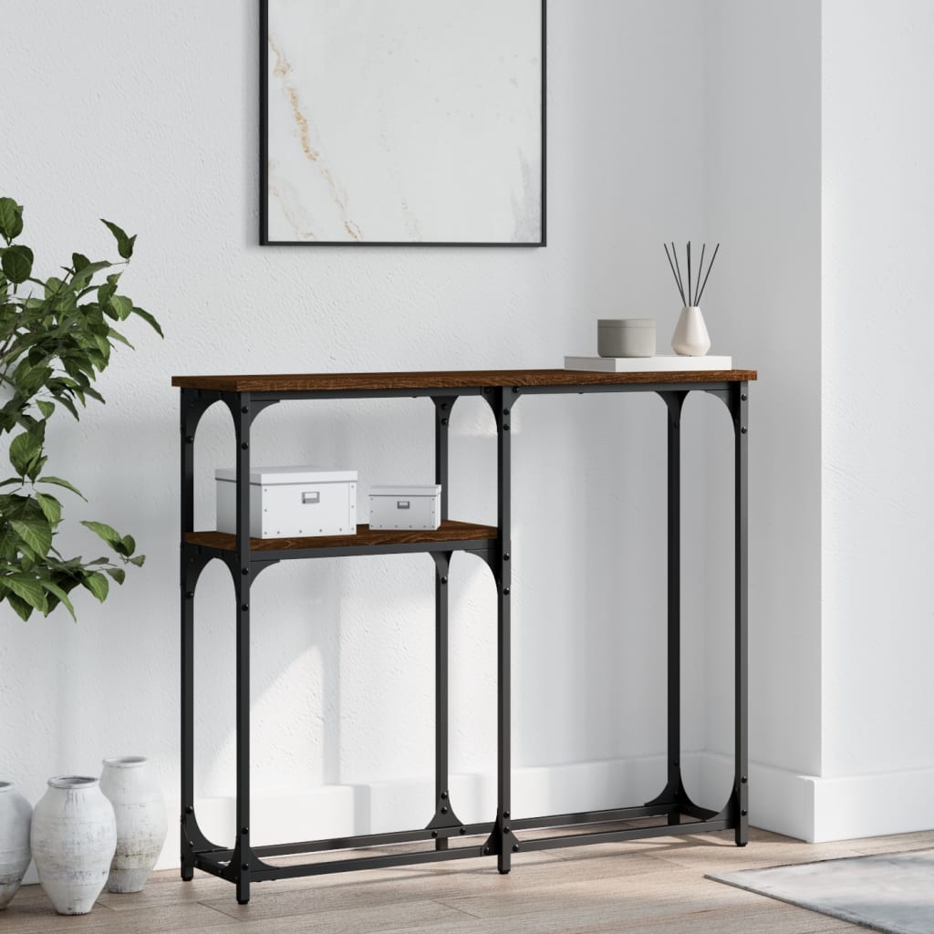 Brown Oak Engineered Wood Console Table - 90x22.5x75 cm
