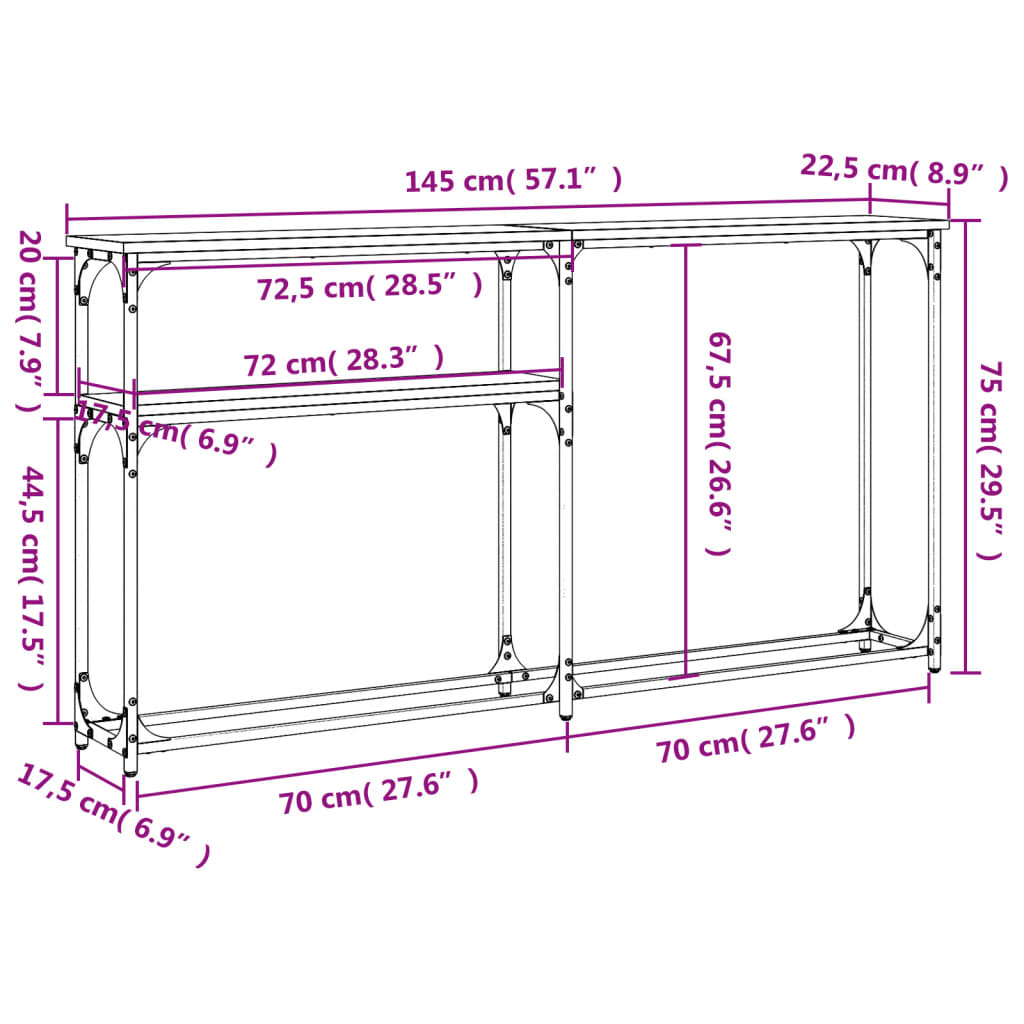 Sonoma Grey Console Table - 145x22.5x75cm Engineered Wood