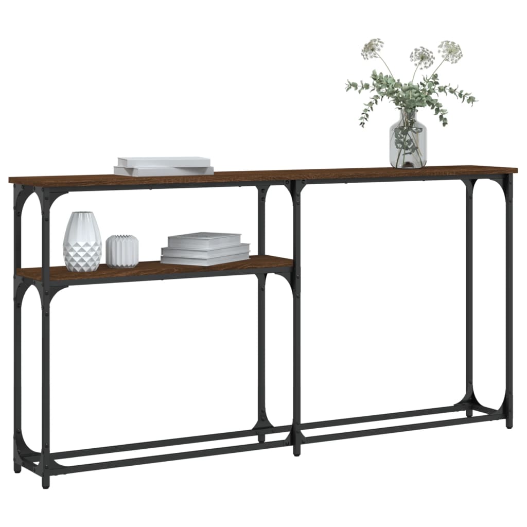 Brown Oak Console Table - 145x22.5x75 cm Engineered Wood