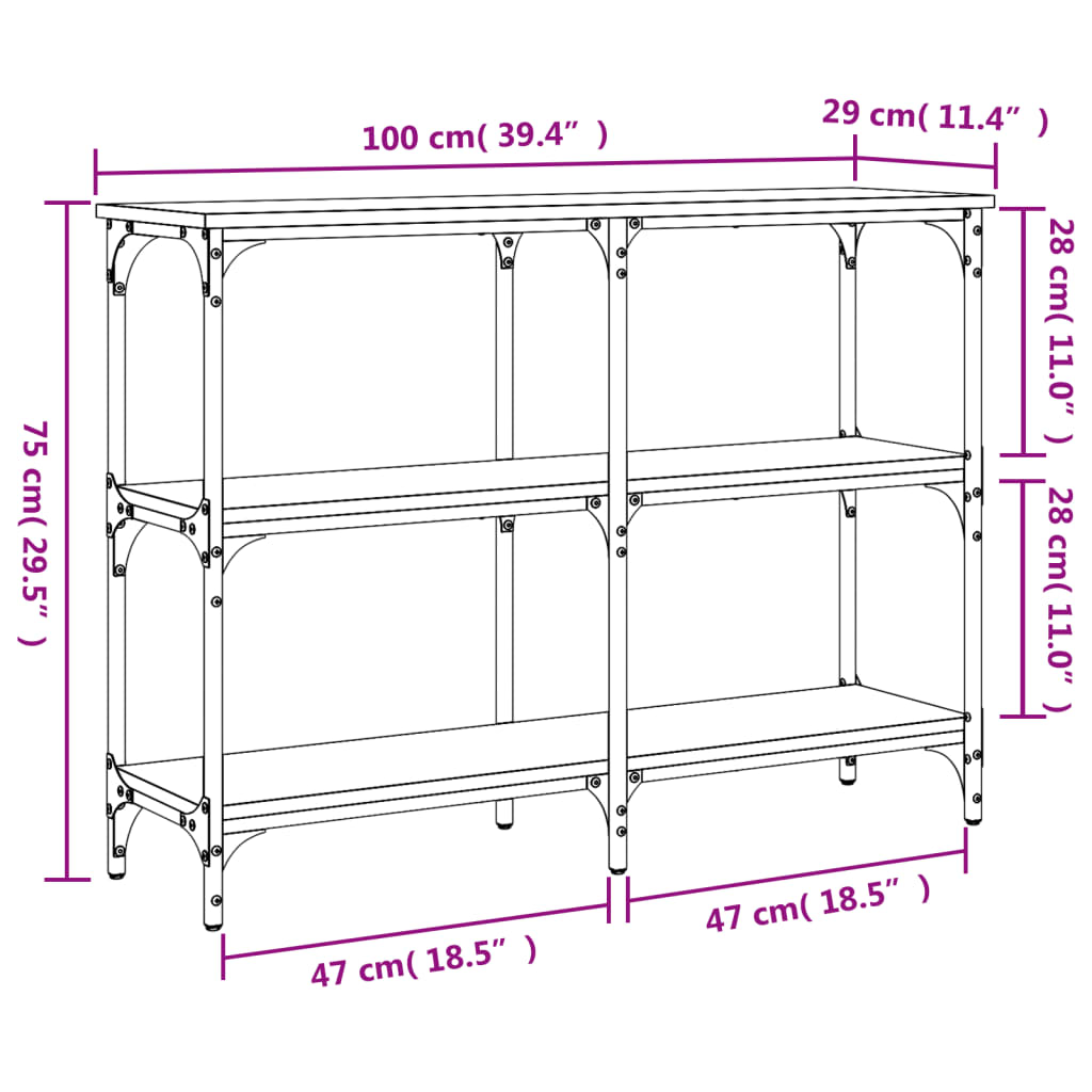 Smoked Oak Console Table - 100x29x75 cm, Engineered Wood
