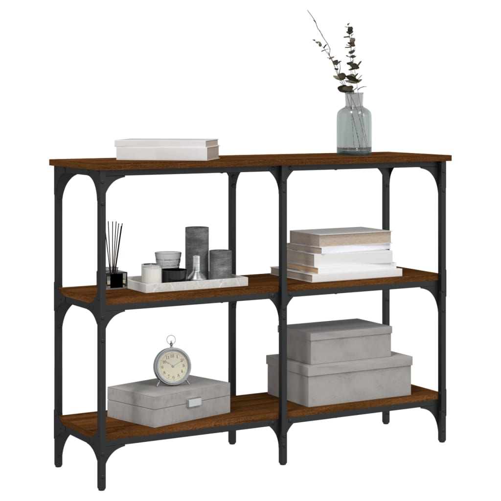 Brown Oak Engineered Wood Console Table - 100x29x75 cm