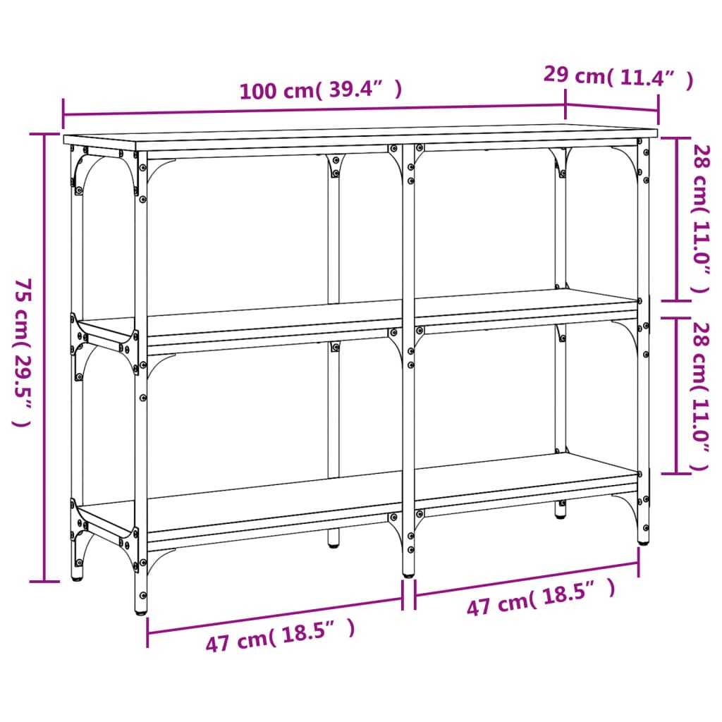 Brown Oak Engineered Wood Console Table - 100x29x75 cm