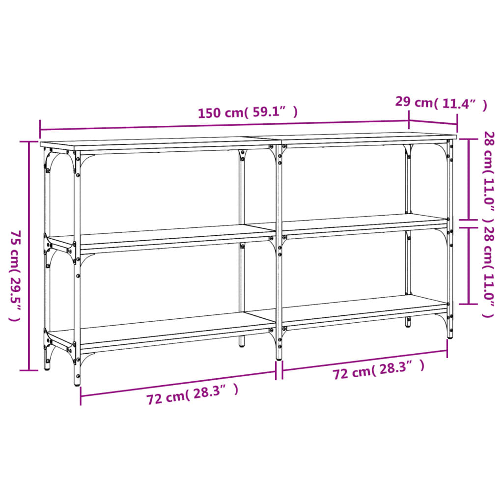 Sonoma Grey Console Table - Engineered Wood, 150x29x75 cm