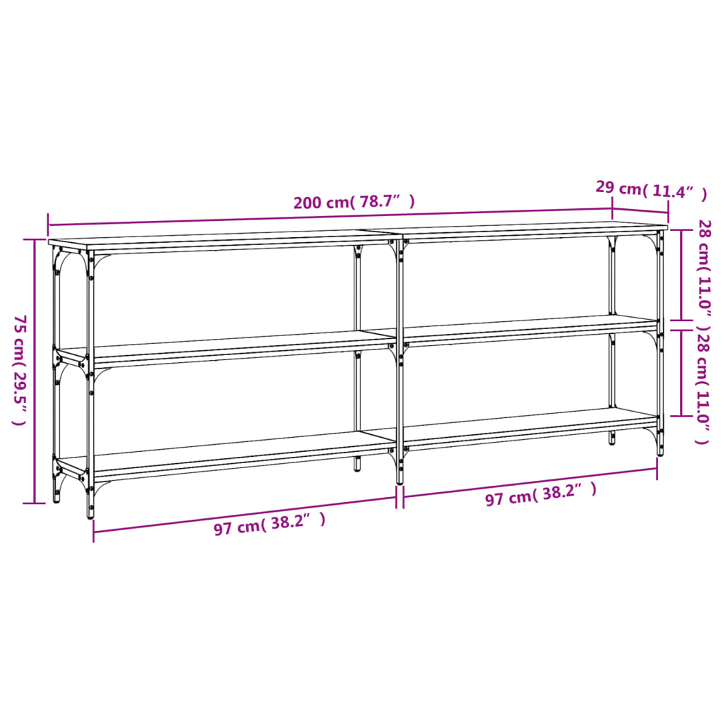 Sonoma Grey Console Table - Engineered Wood, 200x29x75 cm