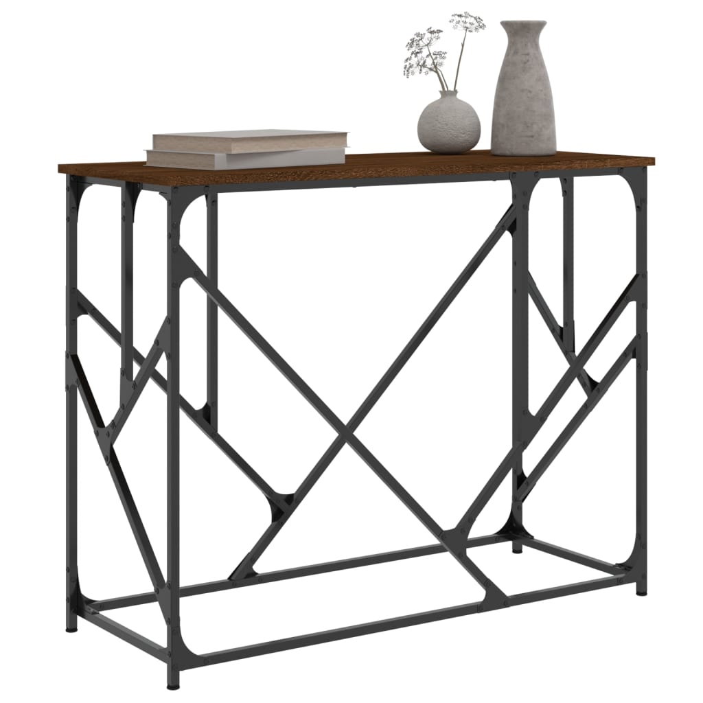 Brown Oak Console Table - Engineered Wood, 100x40x80 cm