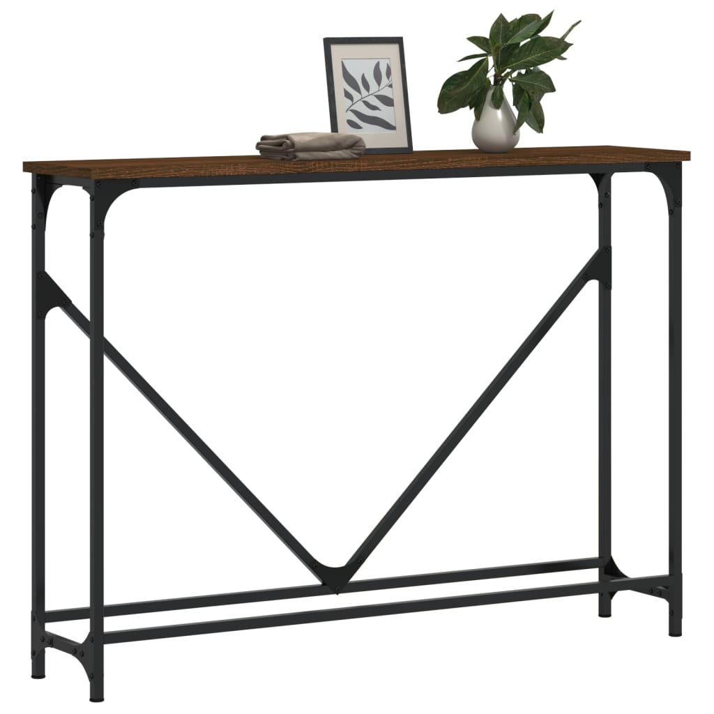 Brown Oak Engineered Wood Console Table - 102x22.5x75 cm