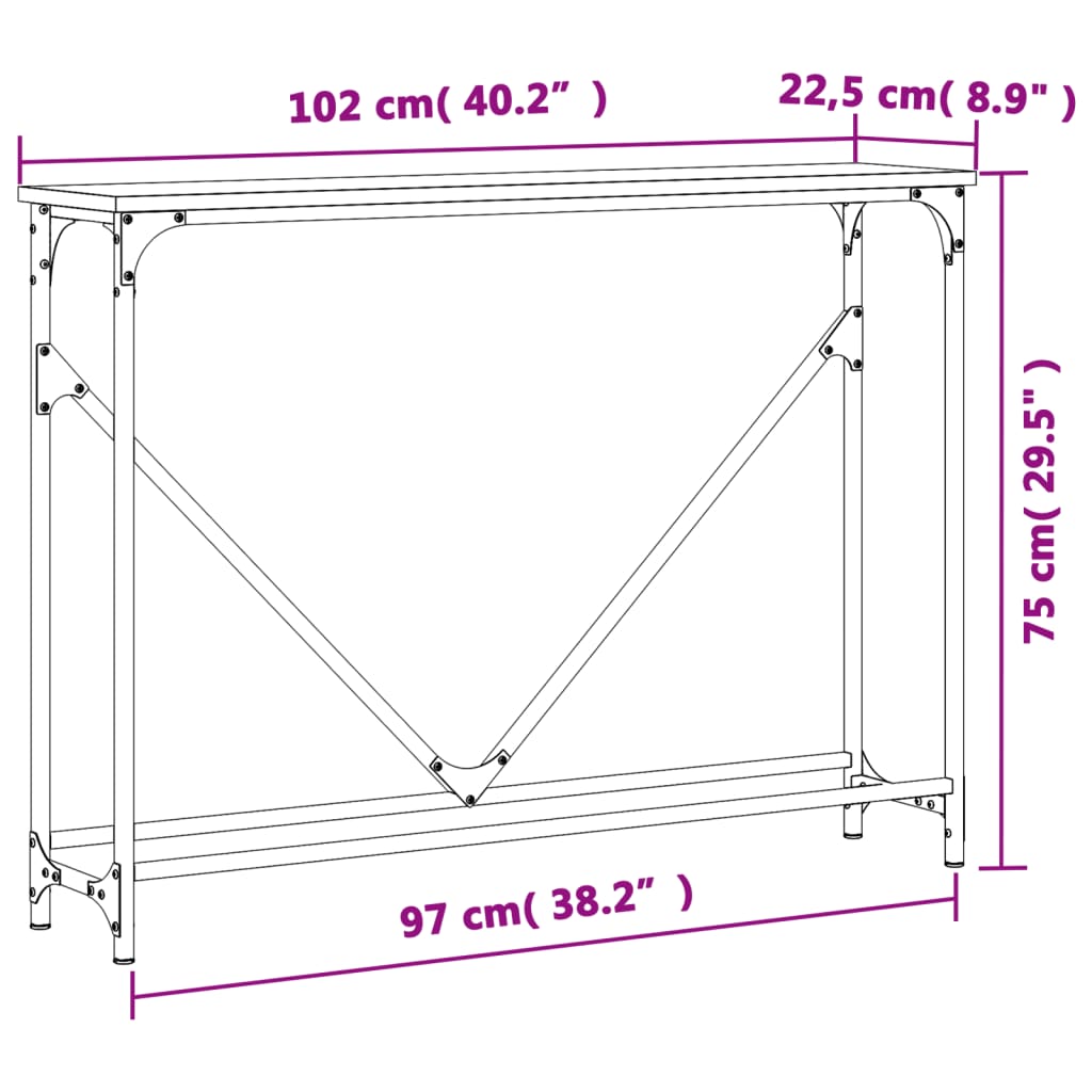 Brown Oak Engineered Wood Console Table - 102x22.5x75 cm