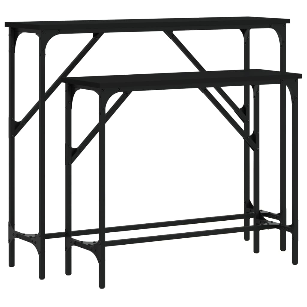 2-Piece Black Engineered Wood Console Table Set