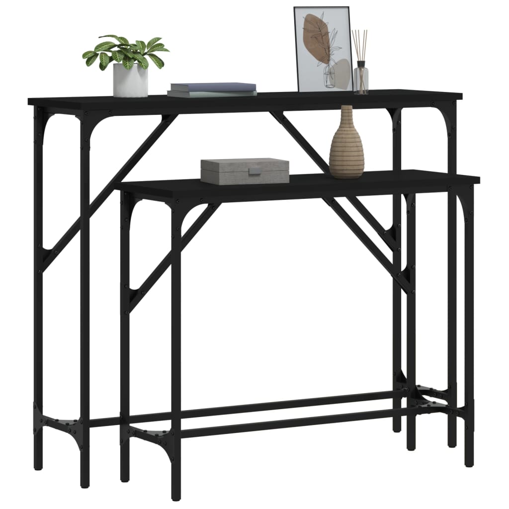 2-Piece Black Engineered Wood Console Table Set