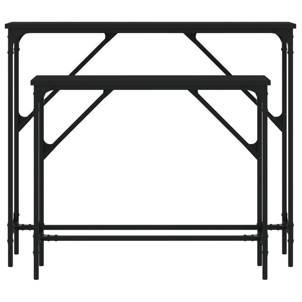 2-Piece Black Engineered Wood Console Table Set