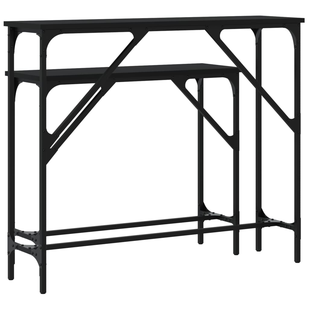 2-Piece Black Engineered Wood Console Table Set