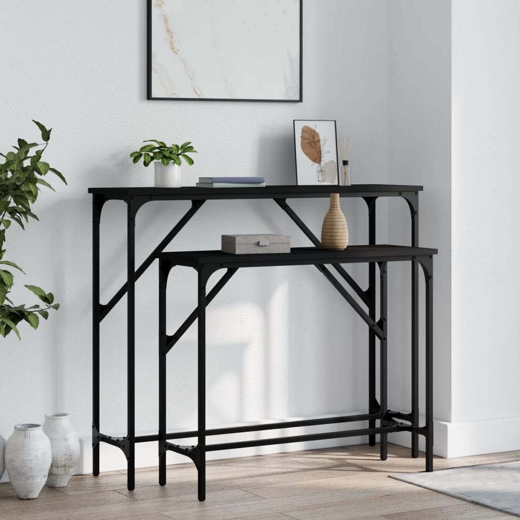 2-Piece Black Engineered Wood Console Table Set