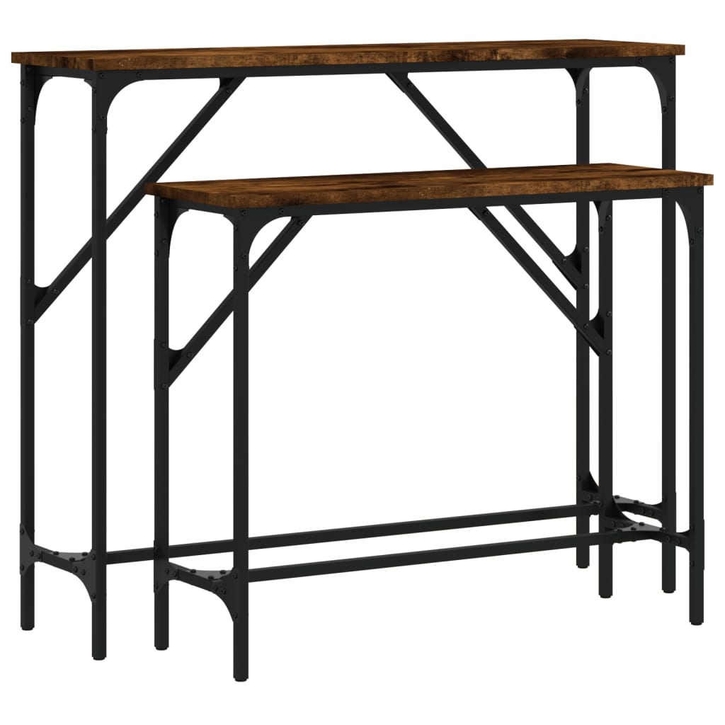 2-Piece Smoked Oak Engineered Wood Console Tables Set