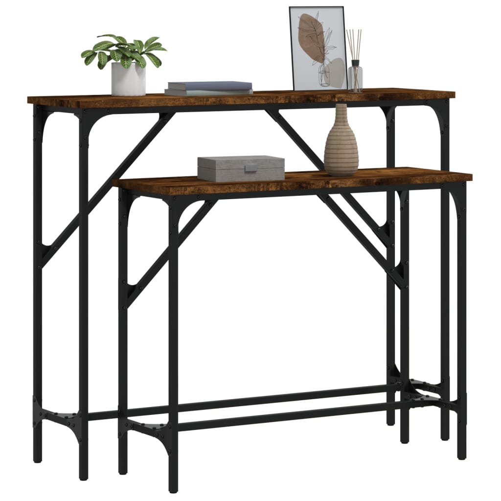 2-Piece Smoked Oak Engineered Wood Console Tables Set