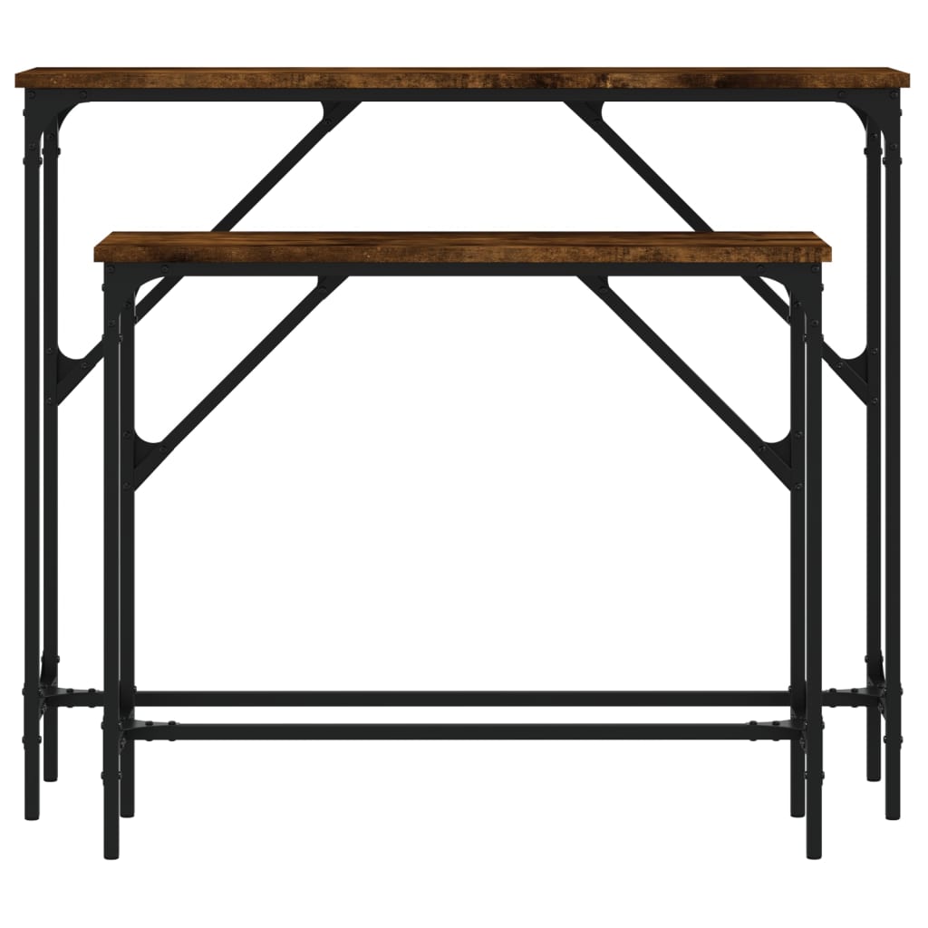 2-Piece Smoked Oak Engineered Wood Console Tables Set