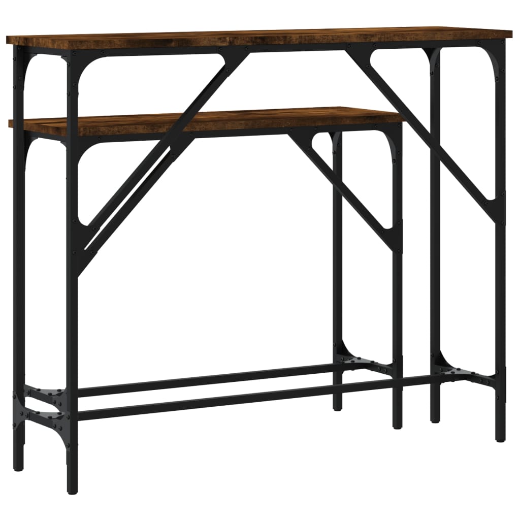 2-Piece Smoked Oak Engineered Wood Console Tables Set