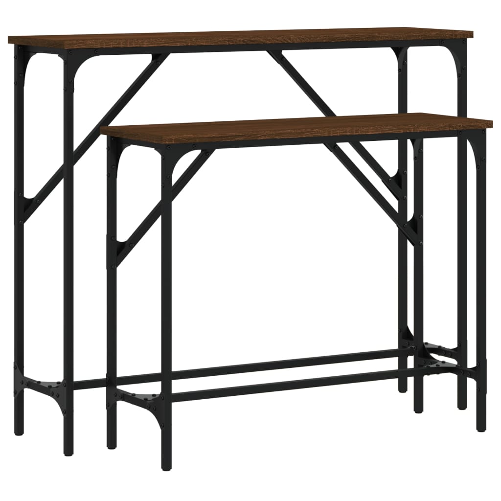 Brown Oak Engineered Wood Console Tables, 2-Pack