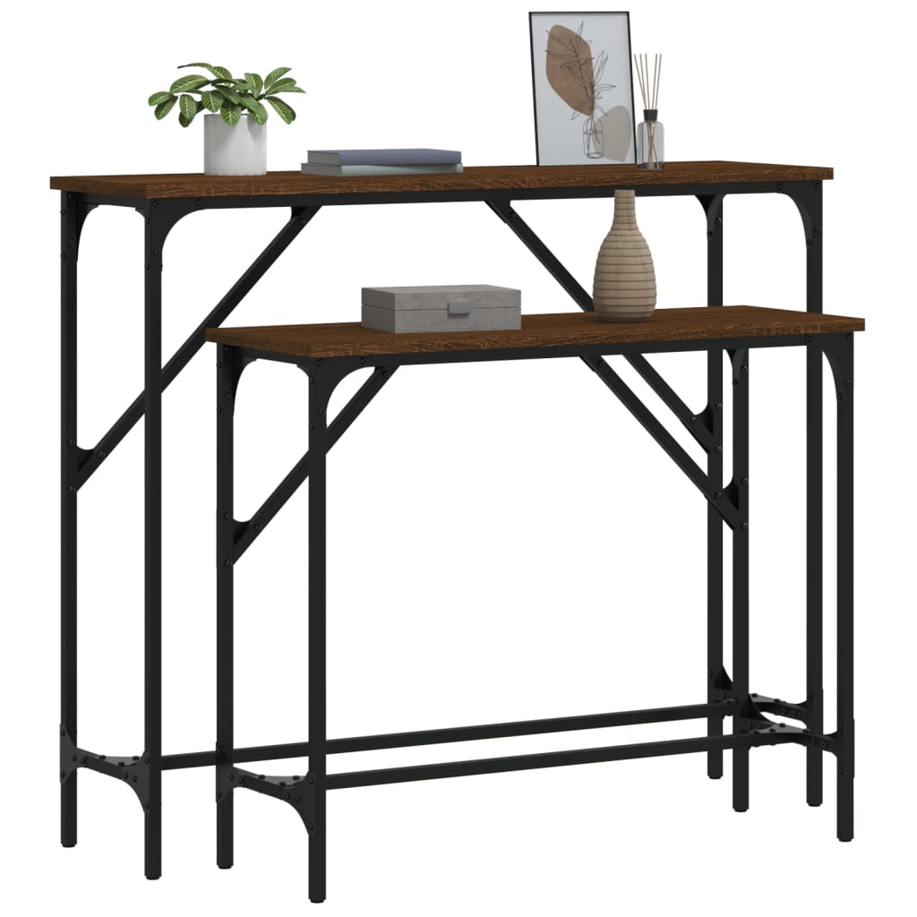 Brown Oak Engineered Wood Console Tables, 2-Pack