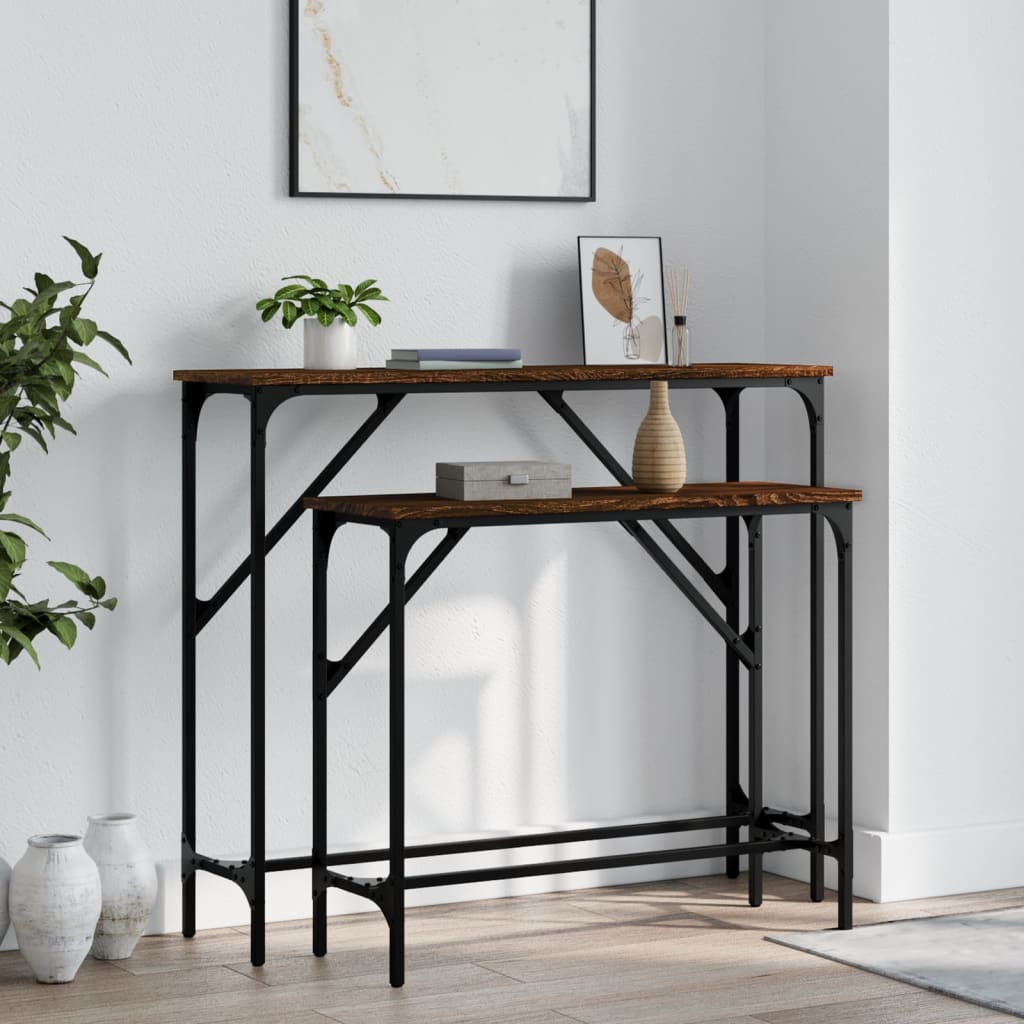 Brown Oak Engineered Wood Console Tables, 2-Pack