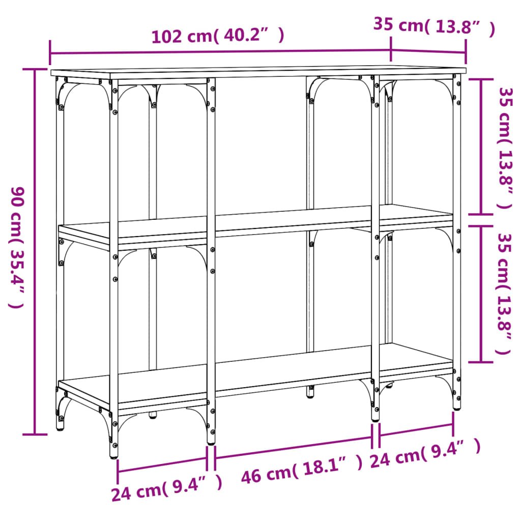 Black Engineered Wood Console Table - 102x35x90 cm