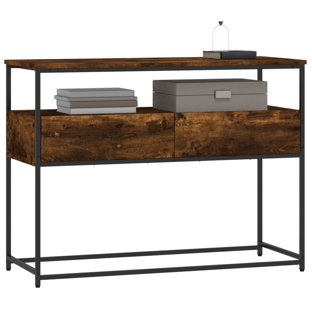 Smoked Oak Console Table - Engineered Wood 100x40x75cm