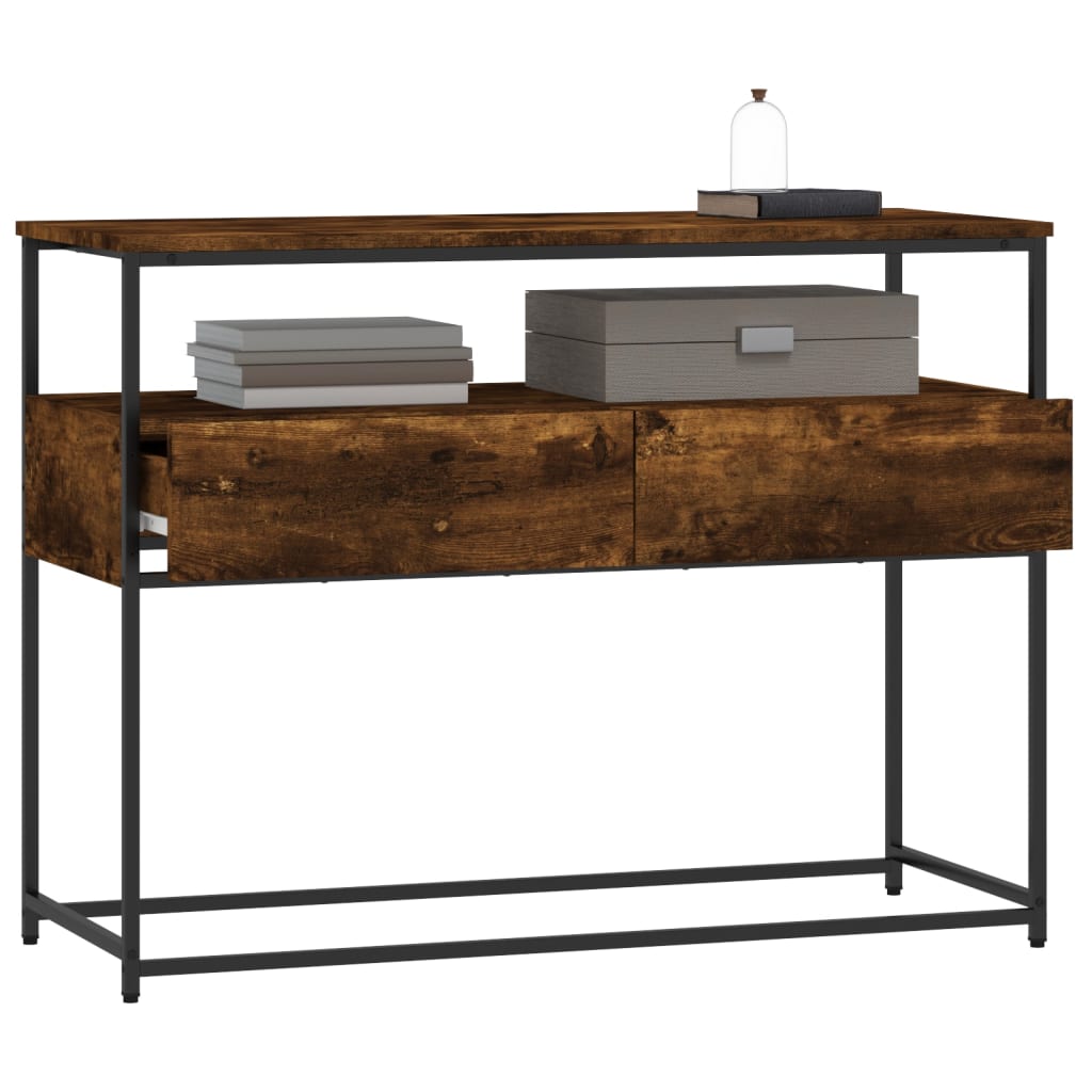 Smoked Oak Console Table - Engineered Wood 100x40x75cm