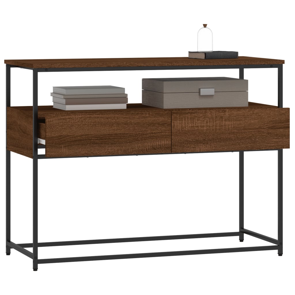 Brown Oak Console Table - 100x40x75 cm Engineered Wood